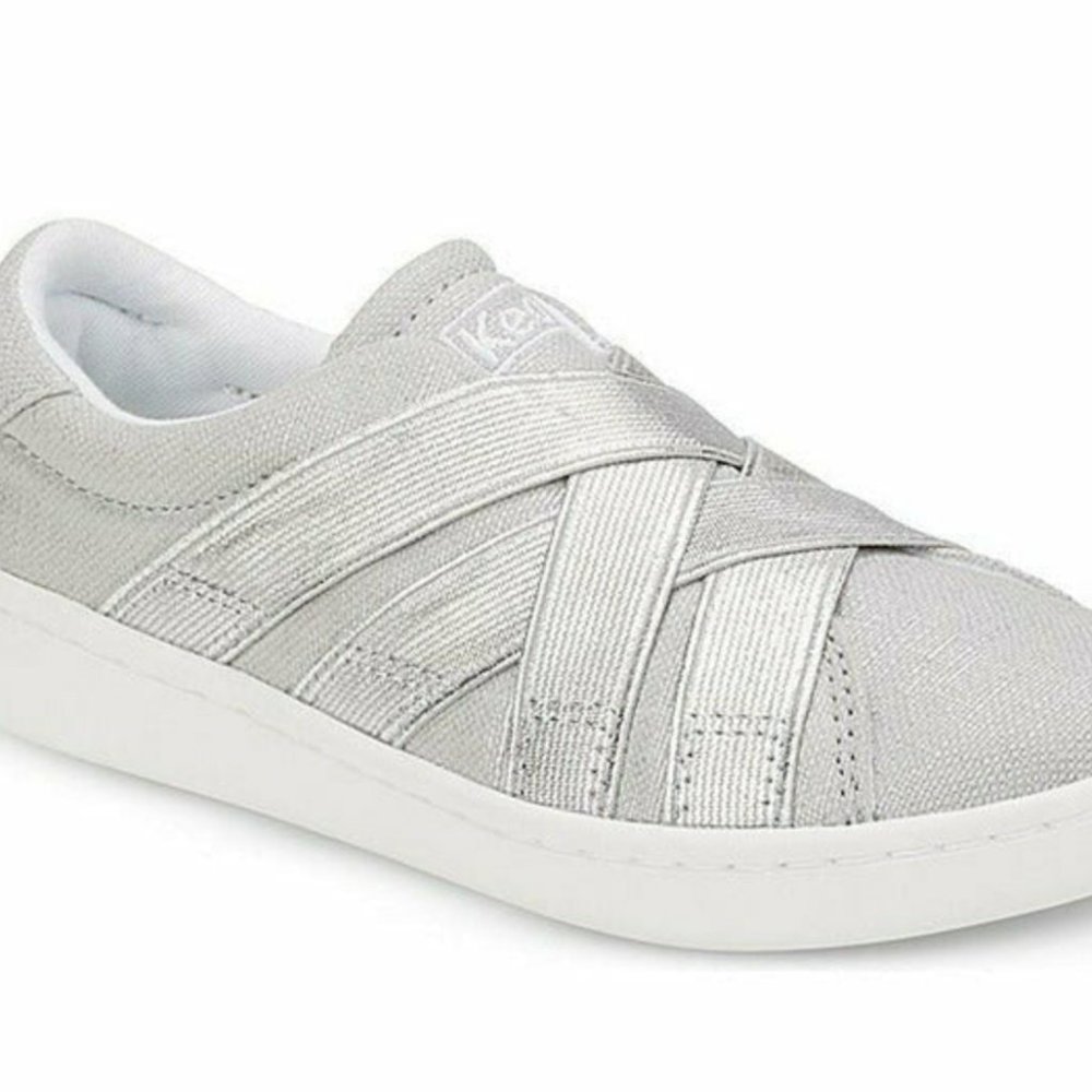 Keds Kids Ace Gore Grey/Silver Metallic Slip On Canvas Sneakers Sz 2